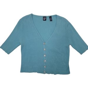 Gap women's half sleeve ribbed cropped cardigan pearl like buttons v-neck Large